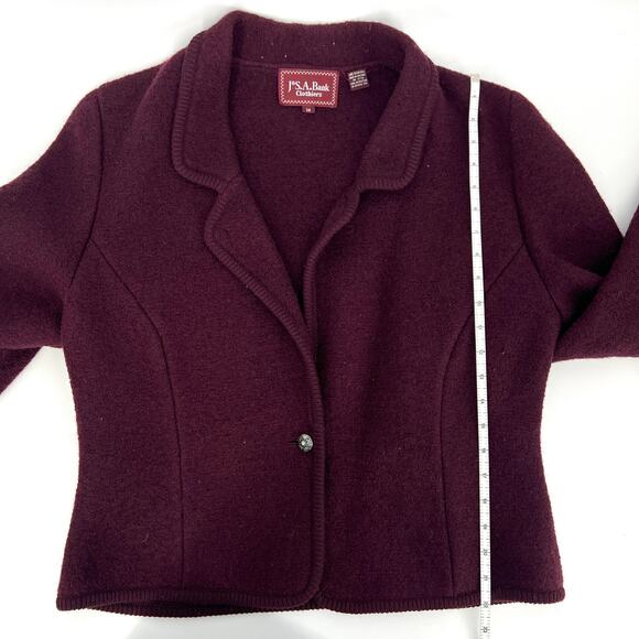 Vintage Jos. A. Bank Clothiers Womens Virgin Wool Burgundy Short Blazer Size 14 - Picture 6 of 9